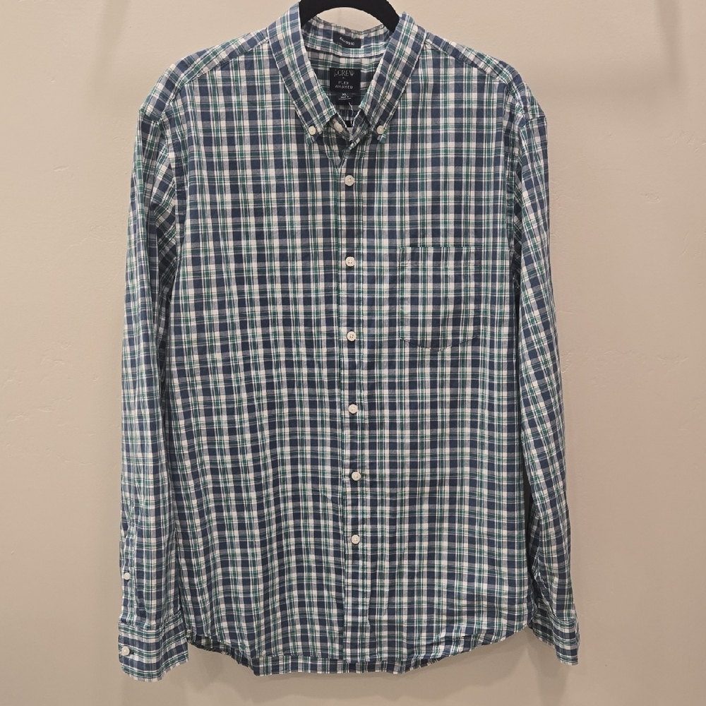 J. Crew Navy and Green Checkered Shirt